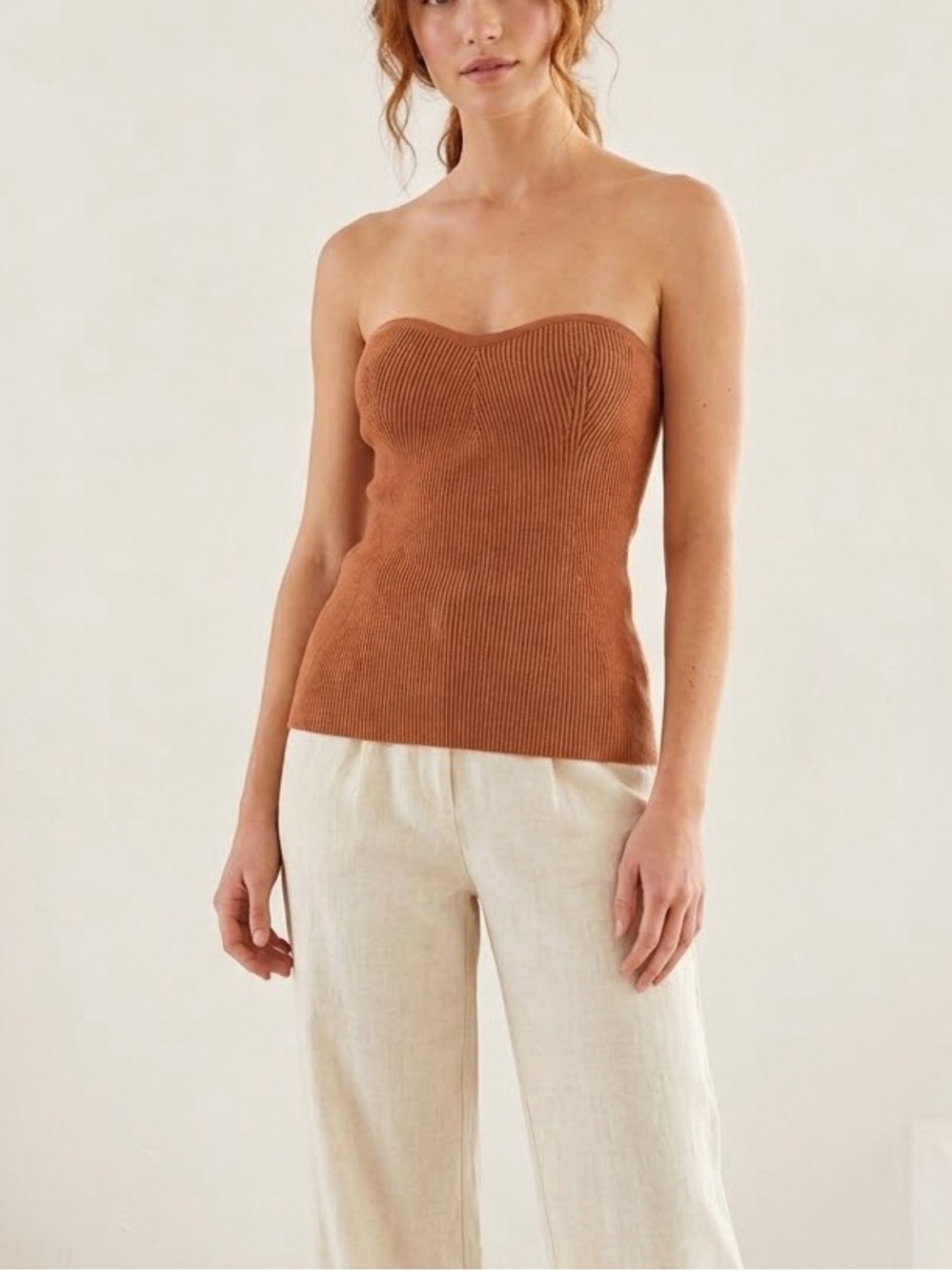 Free-est by Free People Strapless Ribbed Knit Tube Top Rust Brown S